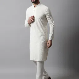 Jompers Men Cream-Coloured Self Design Kurta with Pyjamas image 4