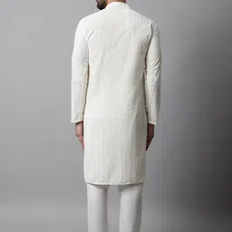 Jompers Men Cream-Coloured Self Design Kurta with Pyjamas image 5