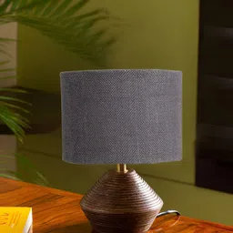 Devansh Grey Wooden Contemporary Cylindrical Shaped Table Lamp-44