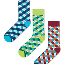 Dynamocks Unisex Pack of 3 Check Patterned Calf-Length Socks image 3