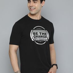 HERE&NOW Men Black & White Typography Printed Pure Cotton T-shirt-image-110