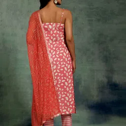 Libas Floral Printed Regular Pure Cotton Kurta with Trousers & With Dupatta image 3