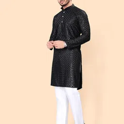 PulseIQ Men Embroidered Regular Sequinned Kurta with Pyjamas image 3