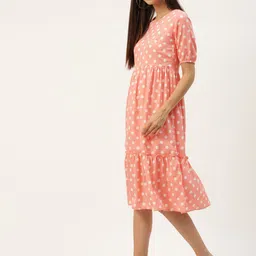BRINNS Peach-Coloured & White Crepe Printed A-Line Midi Dress image 3