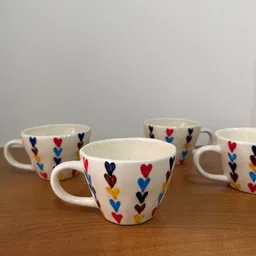 CasaTrunk Cream-Coloured & Red 4-Pieces Printed Ceramic Glossy Cups 200 ml image 2