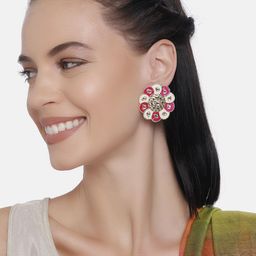 LAIDA Pink & Off-White Gold-Plated Circular Handcrafted Studs-image-0