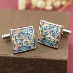 PELUCHE Blue & Pink Rhodium-Plated Enamelled Square Cufflinks-10
