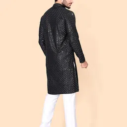 PulseIQ Men Embroidered Regular Sequinned Kurta with Pyjamas image 5