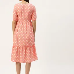 BRINNS Peach-Coloured & White Crepe Printed A-Line Midi Dress image 2