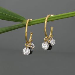 Carlton London Gold-Toned & Black Circular Half Hoop Earrings-image-62