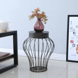 mint furnish Large Drum Shaped Black Metal Floor Planters-picture-7