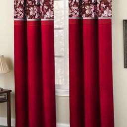 Homefab India Fusion Maroon & Brown Set of 2 Floral Window Curtain-17
