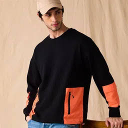 The Souled Store Black & Orange Colourblocked Pullover Sweatshirt-95