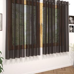 Story@home Coffee Brown Set of 4 Striped Sheer Window Curtain-16