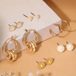 Rubans Voguish Gold-Toned Set Of 6 Gold Plated Classic Studs Earrings-11