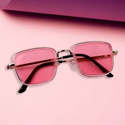 Spiky Unisex Kids Pink Lens & Gold-Toned Rectangle Sunglasses KABI-26