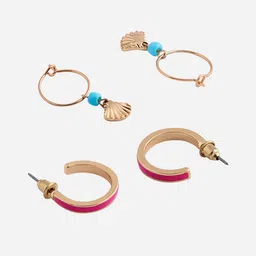 ToniQ Multicoloured Set Of 6 Enameled Circular Hoop Earrings image 3