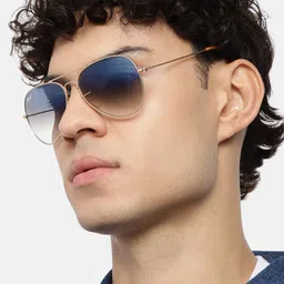RESIST EYEWEAR Unisex Blue Lens & Gold-Toned Aviator Sunglasses with UV Protected Lens-39