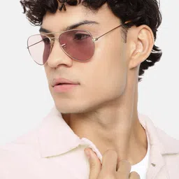 RESIST EYEWEAR Unisex Pink Lens & Gold-Toned Aviator Sunglasses with UV Protected Lens-56