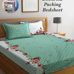 Arrabi Bookfold Green & White Floral Printed 300 TC King Bedsheet & Pillow Covers-image-5