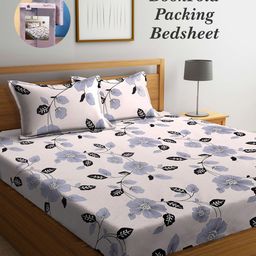 Arrabi Bookfold Beige & Black Floral Printed 300 TC King Bedsheet & Pillow Covers-image-47