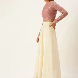 Ethnovog Dusty Pink  Cream-Coloured Sequinned Made to Measure Lehenga Set with Dupatta image 5