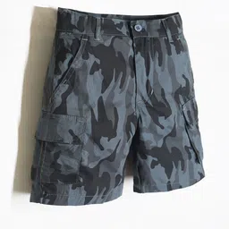 Cherry Crumble Boys Charcoal Camouflage Printed Cargo Shorts-picture-10
