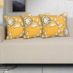 Ode & Cleo Mustard Set of 3 Embroidered Square Cushion Covers-8