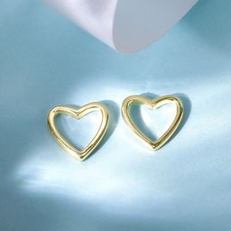 Rubans 925 Silver Gold-Plated Sterling Silver Heart Shaped Studs Earrings-4