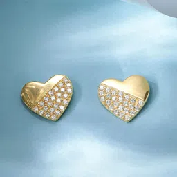 Rubans Silver Gold-Plated Sterling Silver Zicronia Studded Heart Shaped Studs Earrings-7