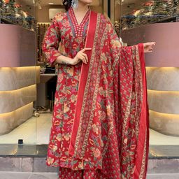 DIVASTRI Floral Printed Regular Anarkali Kurta with Palazzos & Dupatta image 3