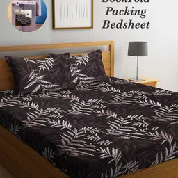 Arrabi Bookfold Brown & White Floral Printed 300 TC King Bedsheet & Pillow Covers-image-95