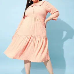 Athena Ample Plus Size Textured Peter Pan Collar Fit & Flare Dress-25