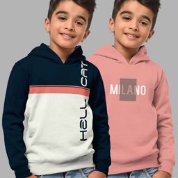 HELLCAT Boys Set Of 2 Blue & Pink Colourblocked Hooded Cotton Sweatshirt-4