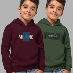 HELLCAT Boys Burgundy & Olive Pack Of 2 Printed Hooded Sweatshirt-image-8