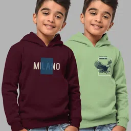 HELLCAT Boys Burgundy & Green Pack Of 2 Printed Hooded Sweatshirt-image-79