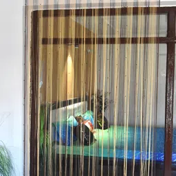 Homefab India String Beige 2 Pieces Thread Strings Sheer Door Curtains-7