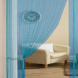 Homefab India 2 Pieces Turquoise Blue Sheer Door Curtain-43