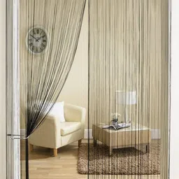 Homefab India String Black 2 Pieces Thread Strings Sheer Door Curtains-6