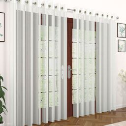 Story@home White Set of 4 Striped Sheer Door Curtain-image-22
