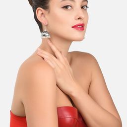Zaveri Pearls Woman Set of 2 Contemporary Antique Silver Oxidised Jhumkas Earrings image 5