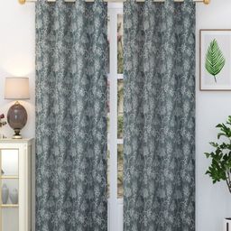 Homefab India Sonet Grey & White 2 Pieces Floral Printed Long Door Curtains-image-85