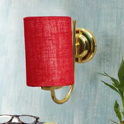 Devansh Red & Gold-Toned Textured Contemporary Metal Cylinder Wall Lamp-25