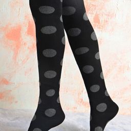 Bonjour Women Black Polka Dots High Knee Length Socks-36