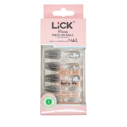LICK 30-Pcs Glossy Glitter Press On Artificial Nails - Black-77