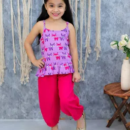 BownBee Girls Printed Pure Cotton Top with Harem Pants-20