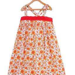 Miyo Girls White & Red Floral Printed A-Line Dress-image-68