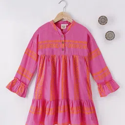 Ed-a-Mamma Girls Pink & Orange Striped A-Line Dress-picture-43