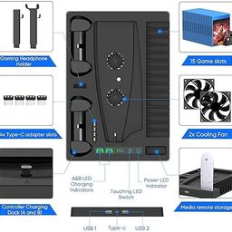 Compatible with PS5 Vertical Stand for Compatible with PS5 Digital Edition and Disc Edition Console with Cooling Fan, Controller Charging Station image 2