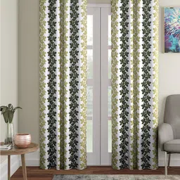Cortina Olive Green & White 2 Pieces Floral Printed Door Curtains-image-39